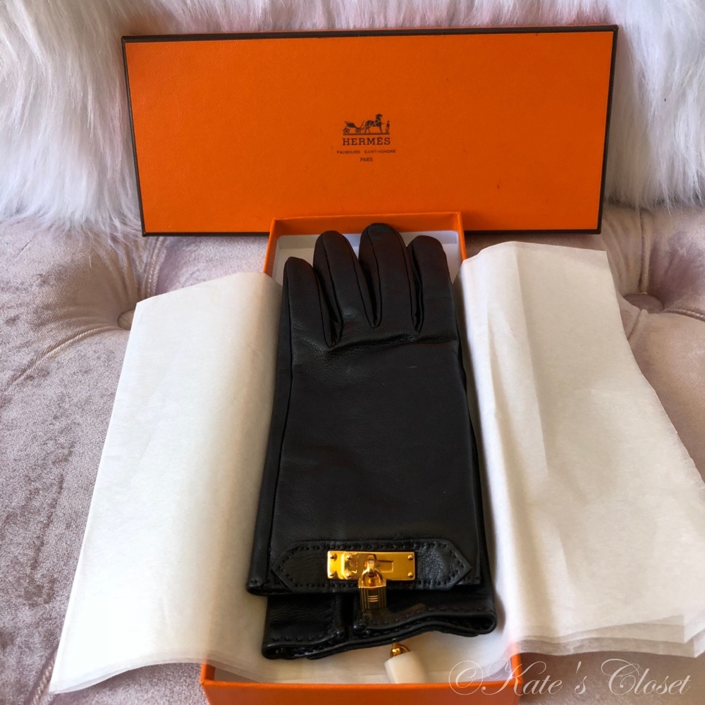 HERMES Soya Gloves with Kelly Hardware- Black